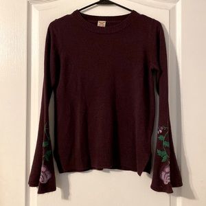 Long Sleeve Purple Floral Embroidered Blouse